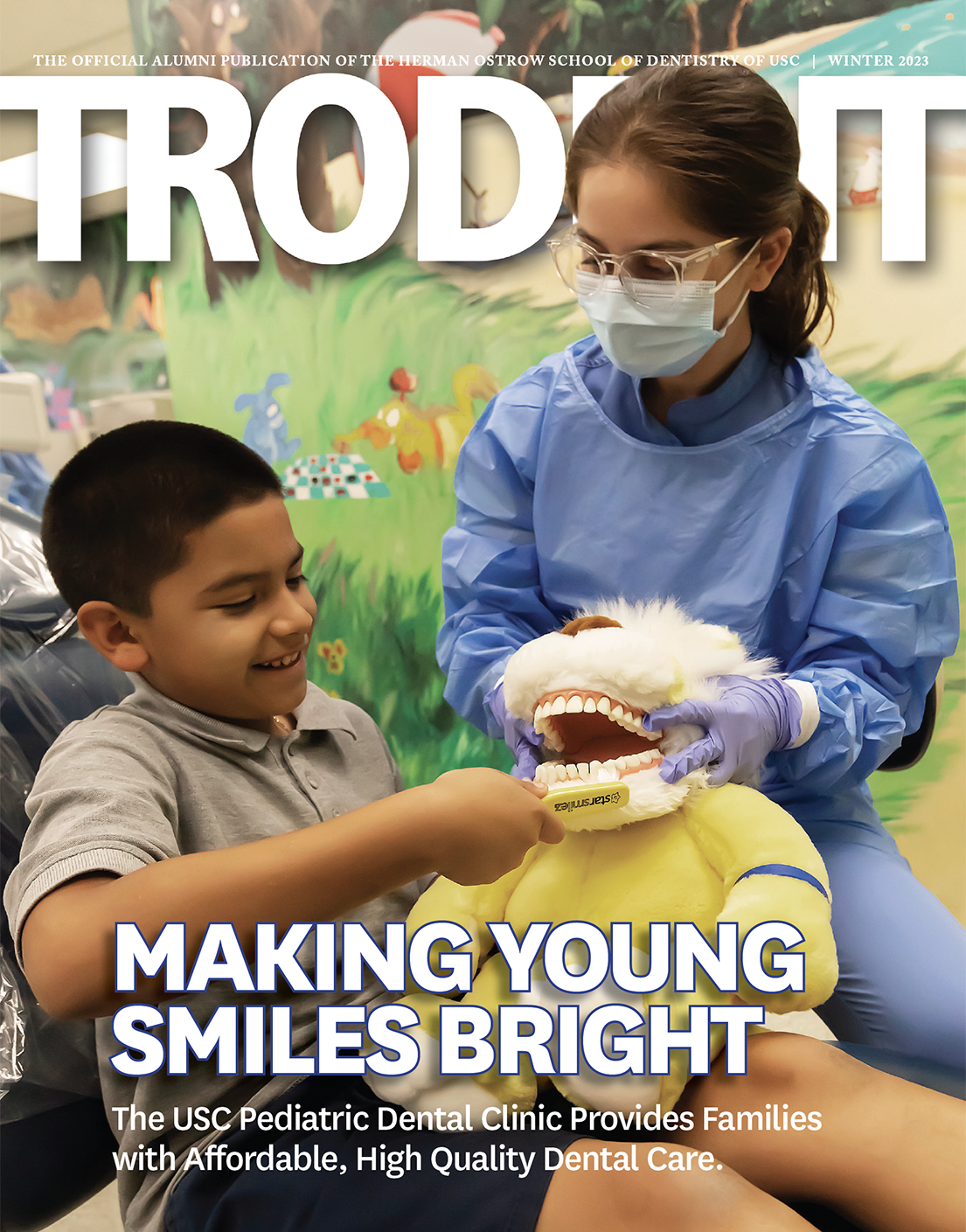 Fall 2023 TroDent Cover with dentist and child on cover for pediatric dentistry cover story 